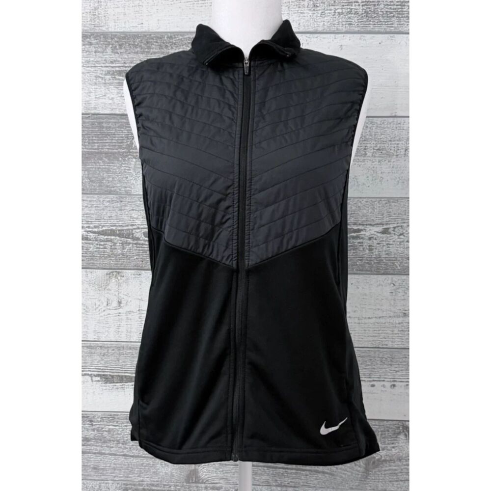 Nike Running Sleevless Athletic Vest Women's L Black Full Zip Insulated Quilted